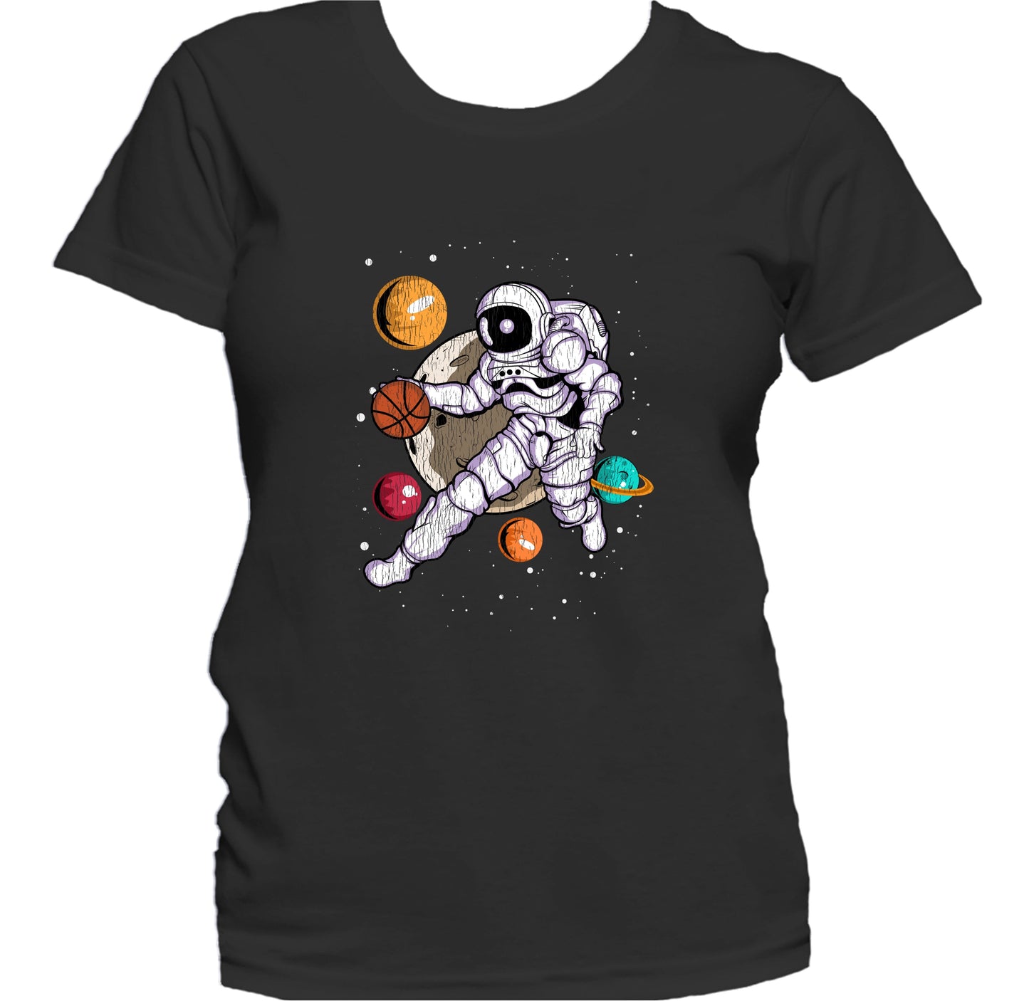 Basketball Astronaut Outer Space Spaceman Distressed Women's T-Shirt