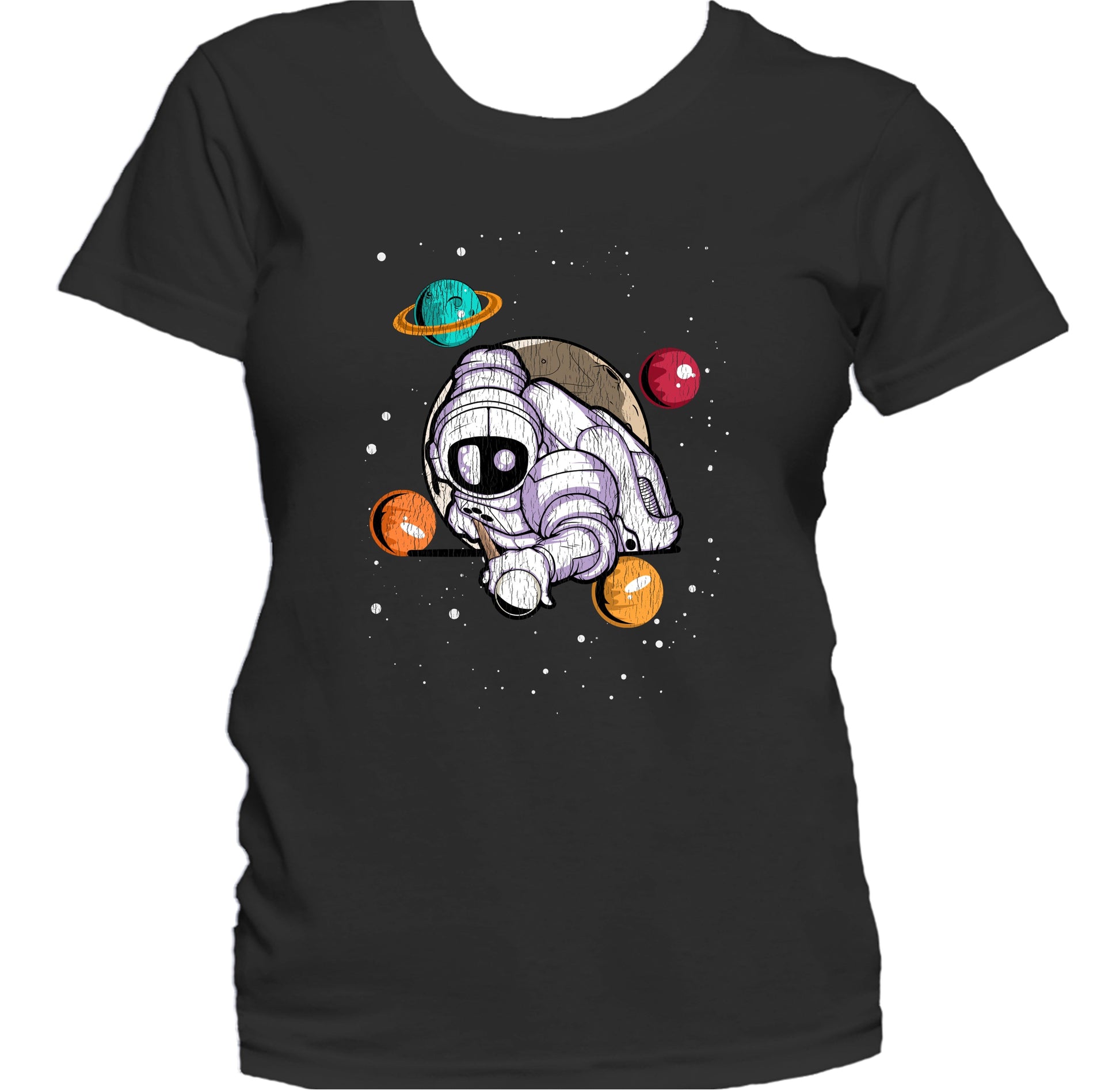 Billiards Astronaut Outer Space Spaceman Distressed Women's T-Shirt