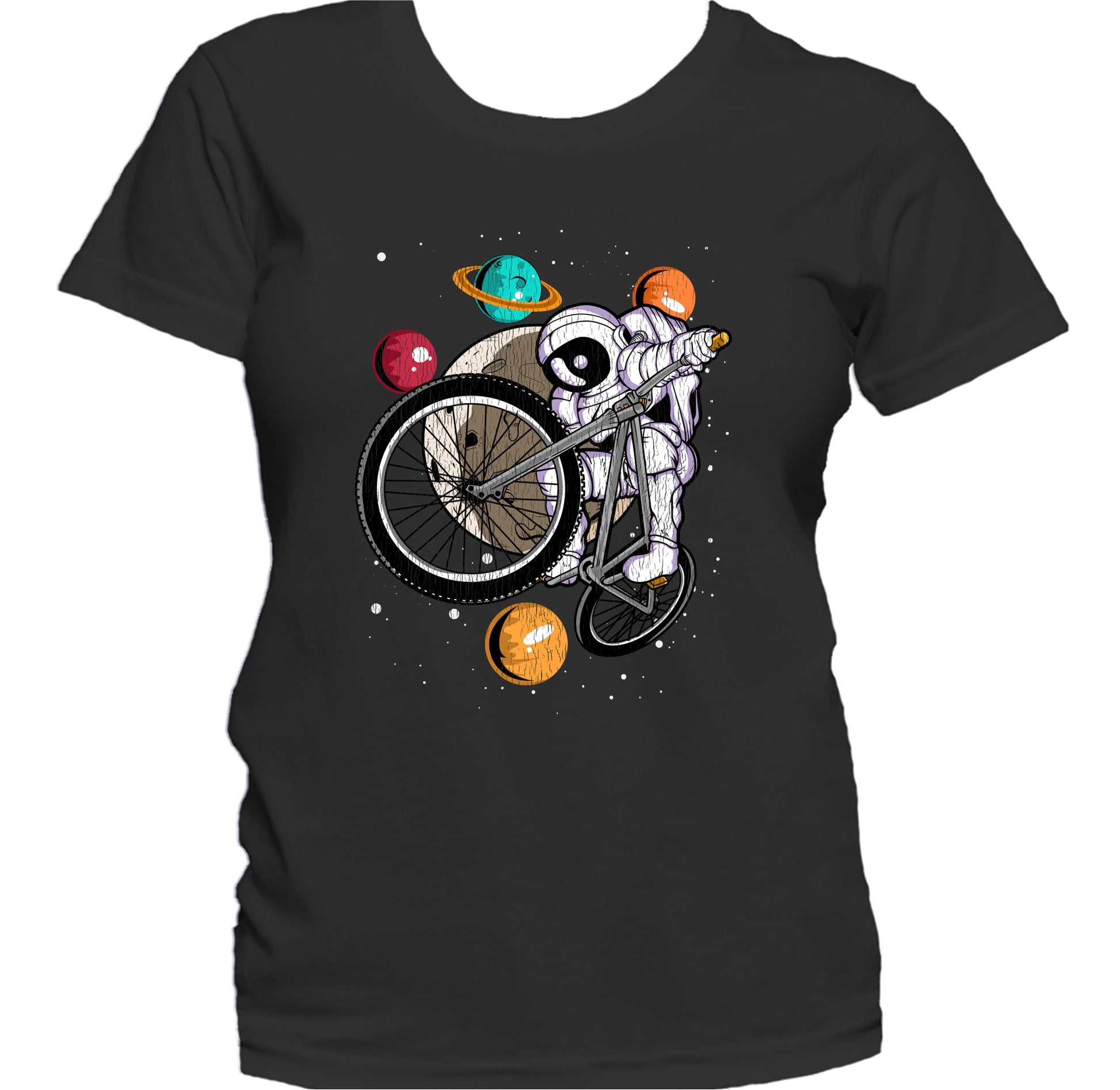 BMX Astronaut Outer Space Spaceman Bike Distressed Women's T-Shirt