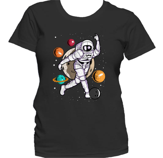 Bowling Astronaut Outer Space Spaceman Distressed Women's T-Shirt