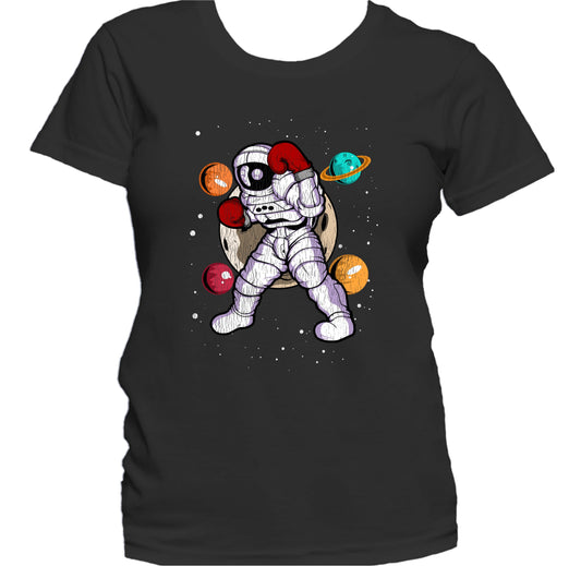 Boxing Astronaut Outer Space Spaceman Distressed Women's T-Shirt