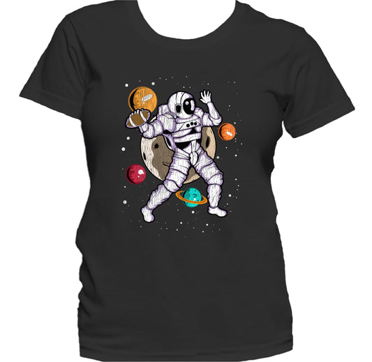 Football Quarterback Astronaut Outer Space Spaceman Distressed Women's T-Shirt