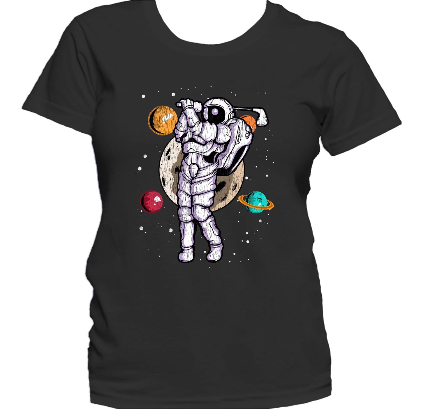 Golf Astronaut Outer Space Spaceman Distressed Women's T-Shirt