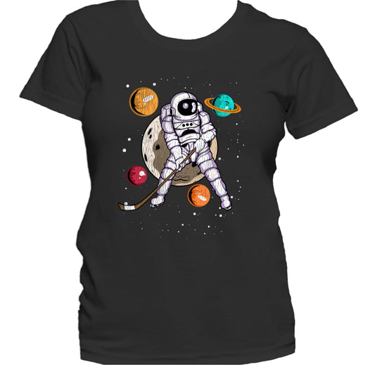 Hockey Astronaut Outer Space Spaceman Distressed Women's T-Shirt