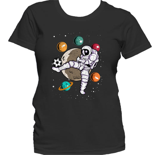 Soccer Astronaut Outer Space Spaceman Distressed Women's T-Shirt