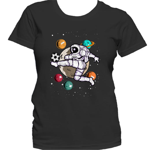 Soccer Astronaut Outer Space Spaceman Distressed Women's T-Shirt
