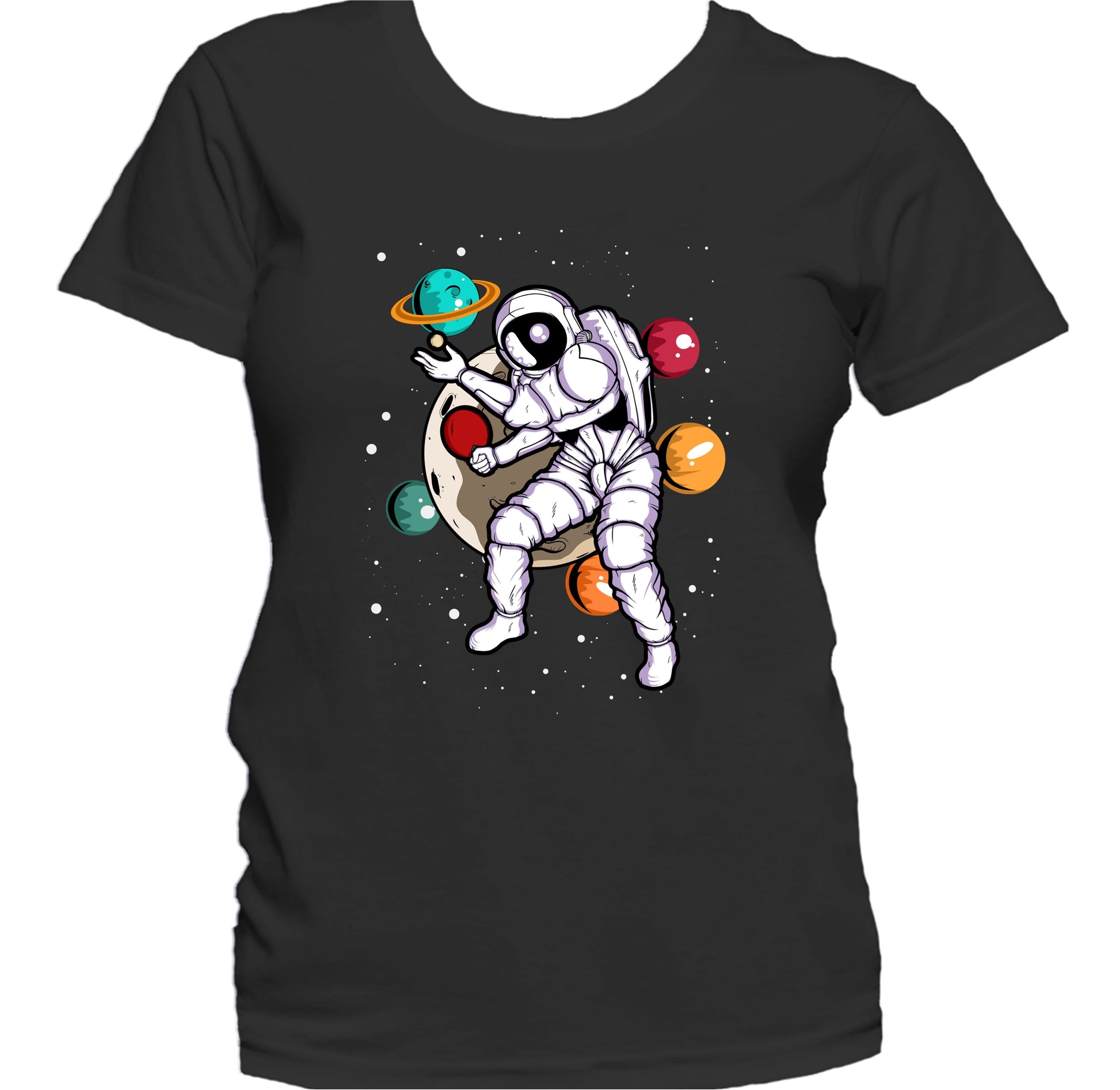 Table Tennis Astronaut Outer Space Spaceman Distressed Women's T-Shirt