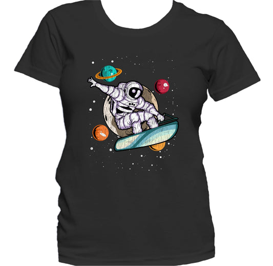 Wakeboarding Astronaut Outer Space Spaceman Distressed Women's T-Shirt