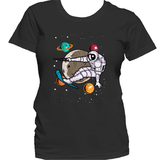 Waterskiing Astronaut Outer Space Spaceman Distressed Women's T-Shirt