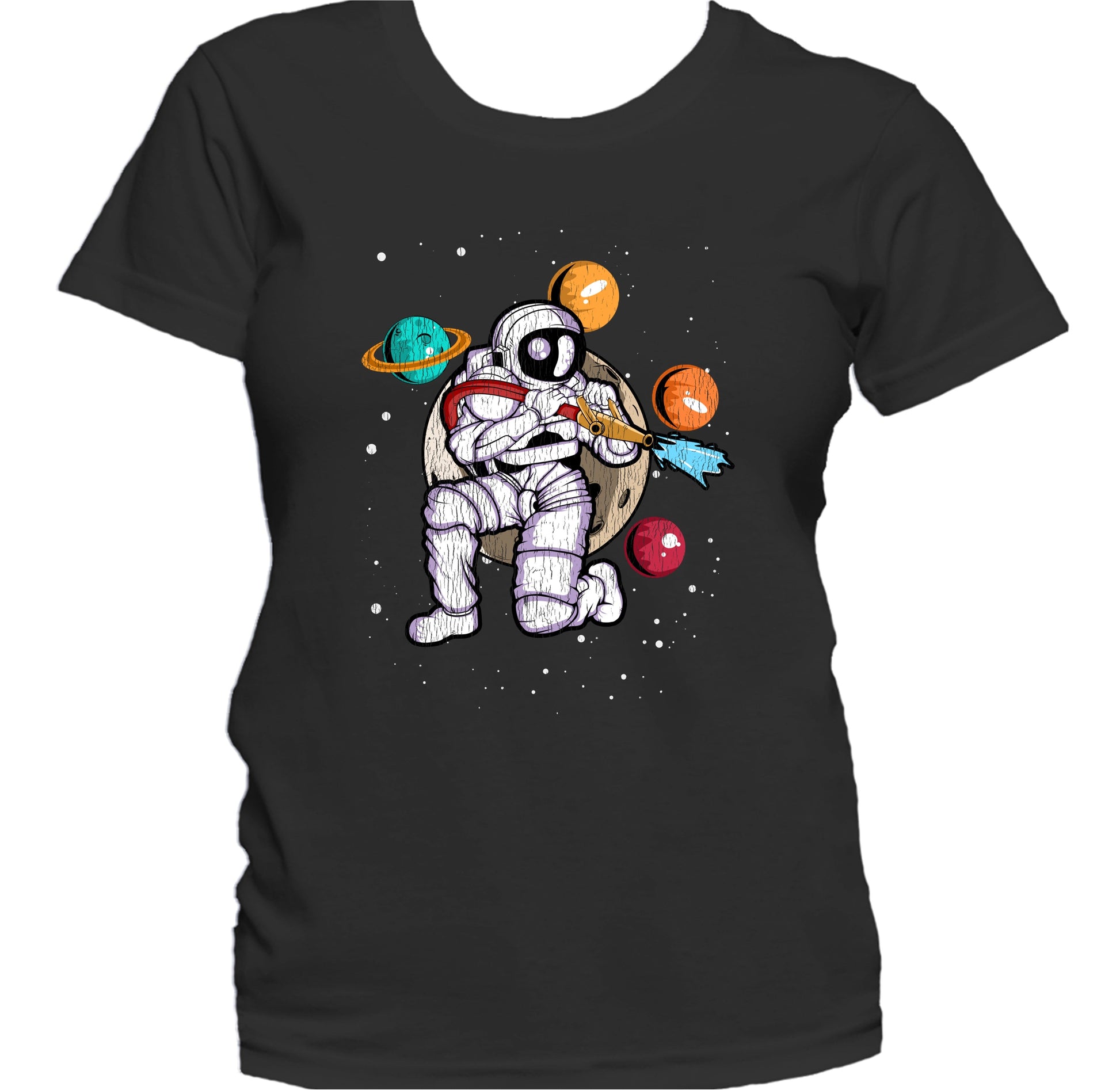 Firefighter Astronaut Outer Space Spaceman Fireman Distressed Women's T-Shirt
