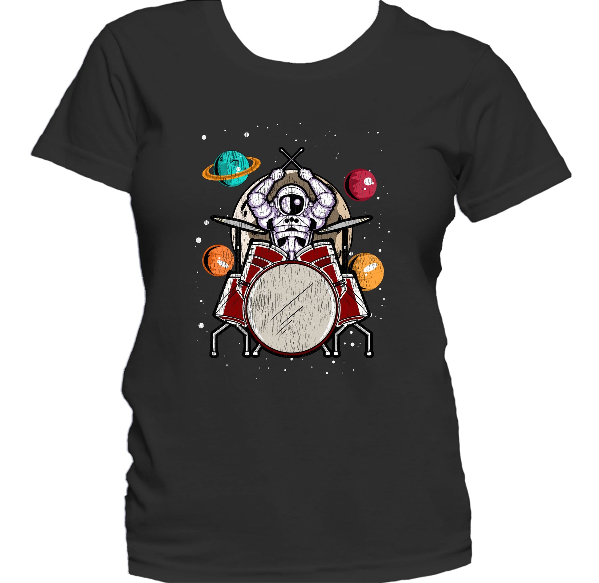 Drummer Astronaut Outer Space Spaceman Drums Distressed Women's T-Shirt