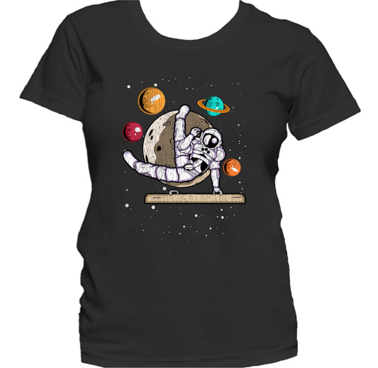 Male Gymnast Astronaut Outer Space Spaceman Gymnastics Distressed Women's T-Shirt