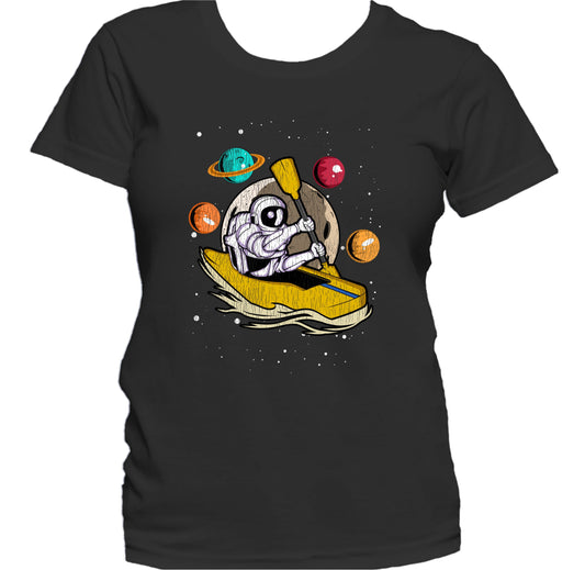 Kayaker Astronaut Outer Space Spaceman Kayaking Distressed Women's T-Shirt