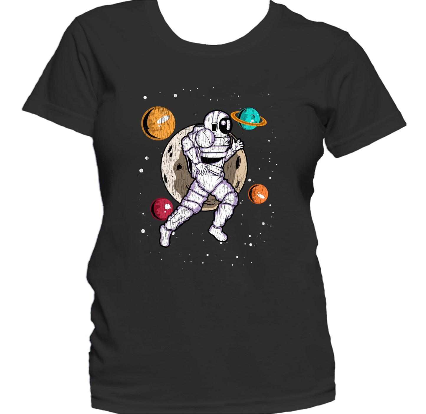 Marathon Runner Astronaut Outer Space Spaceman Running Distressed Women's T-Shirt