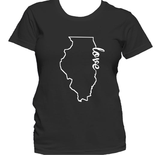 Women's Illinois Shirt - Illinois Love State Outline Women's T-Shirt