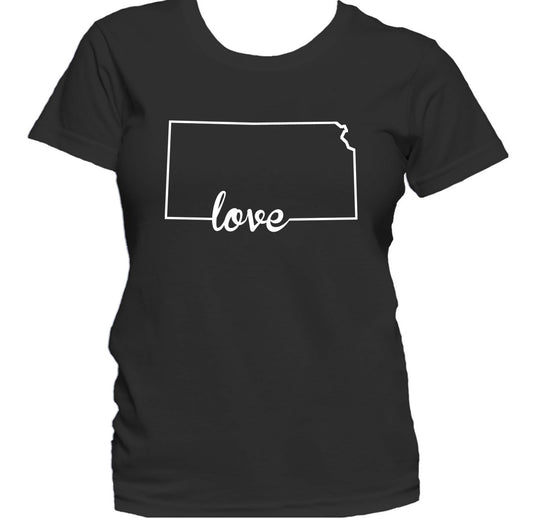 Women's Kansas Shirt - Kansas Love State Outline Women's T-Shirt