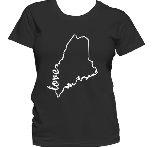 Women's Maine Shirt - Maine Love State Outline Women's T-Shirt