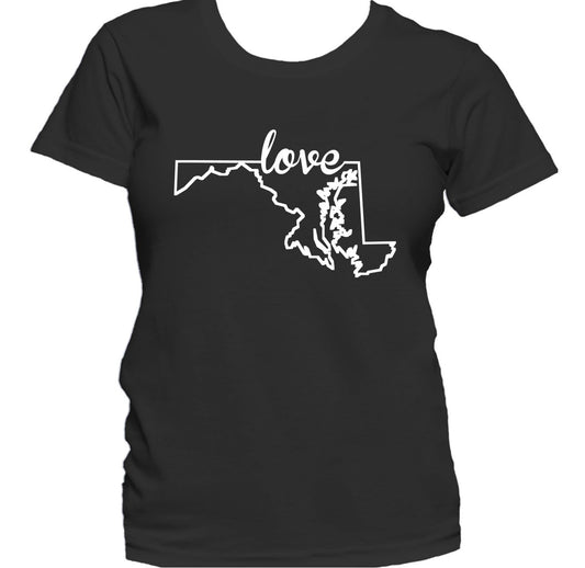 Women's Maryland Shirt - Maryland Love State Outline Women's T-Shirt
