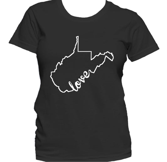 Women's West Virginia Shirt - West Virginia Love State Outline Women's T-Shirt