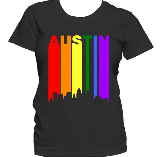 Austin Texas Skyline Rainbow Skyline LGBTQ Gay Pride Women's T-Shirt