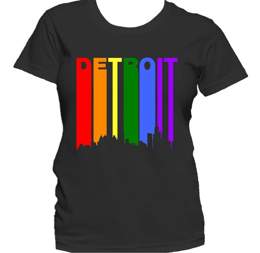 Detroit Michigan Skyline Rainbow LGBTQ Gay Pride Women's T-Shirt