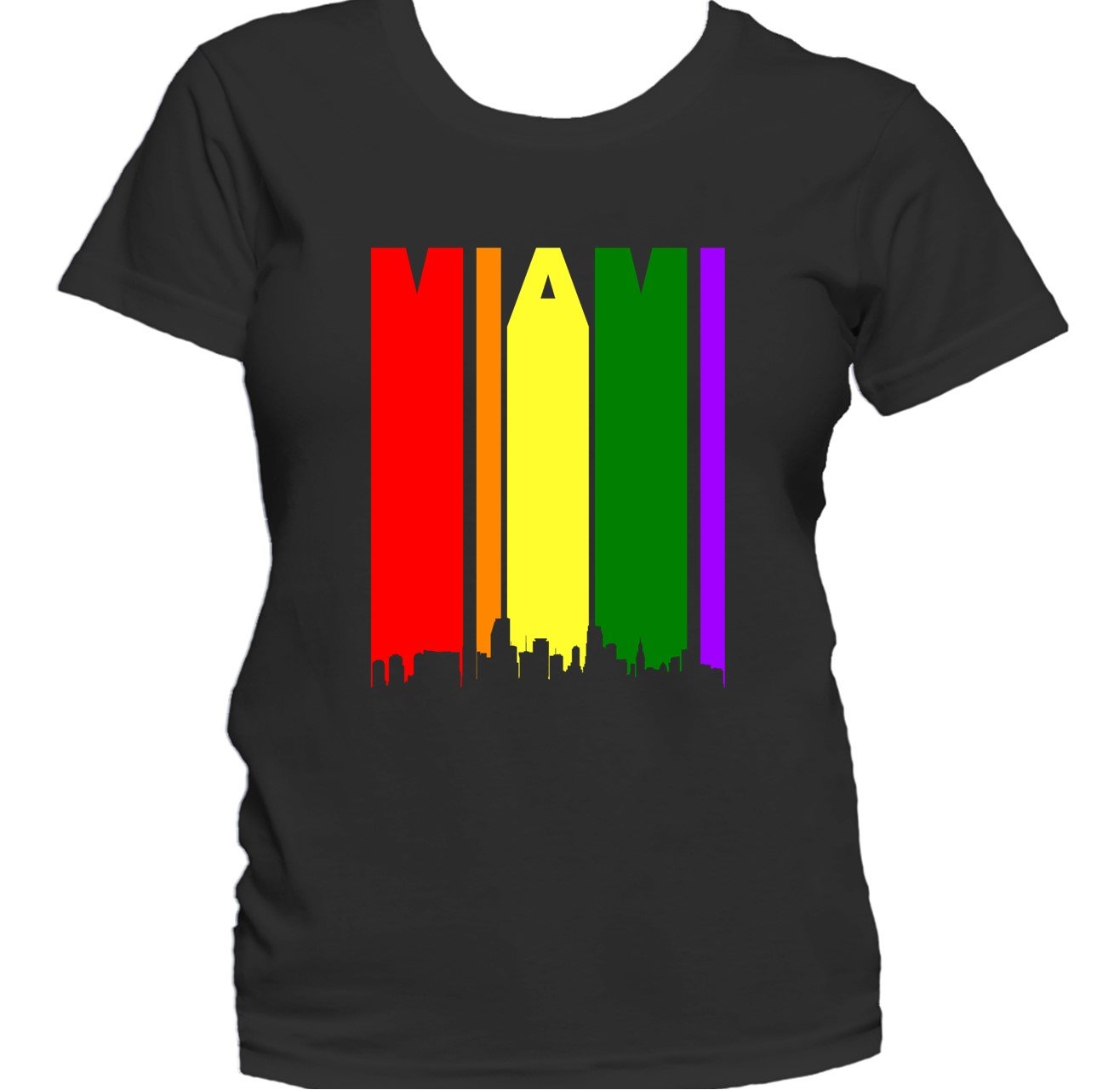 Miami Florida Skyline Rainbow Skyline LGBTQ Gay Pride Women's T-Shirt