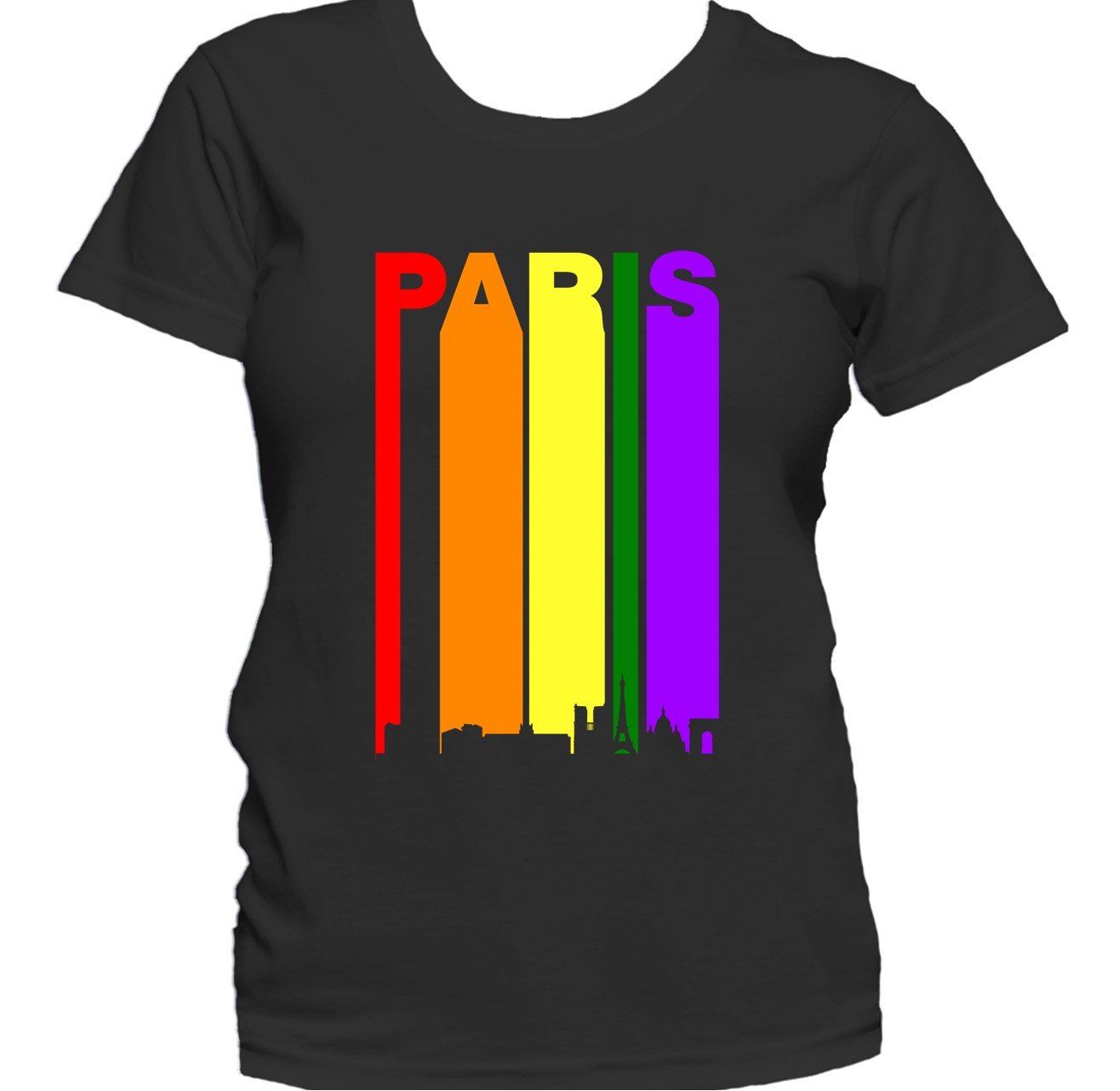 Paris France Skyline Rainbow Skyline LGBTQ Gay Pride Women's T-Shirt