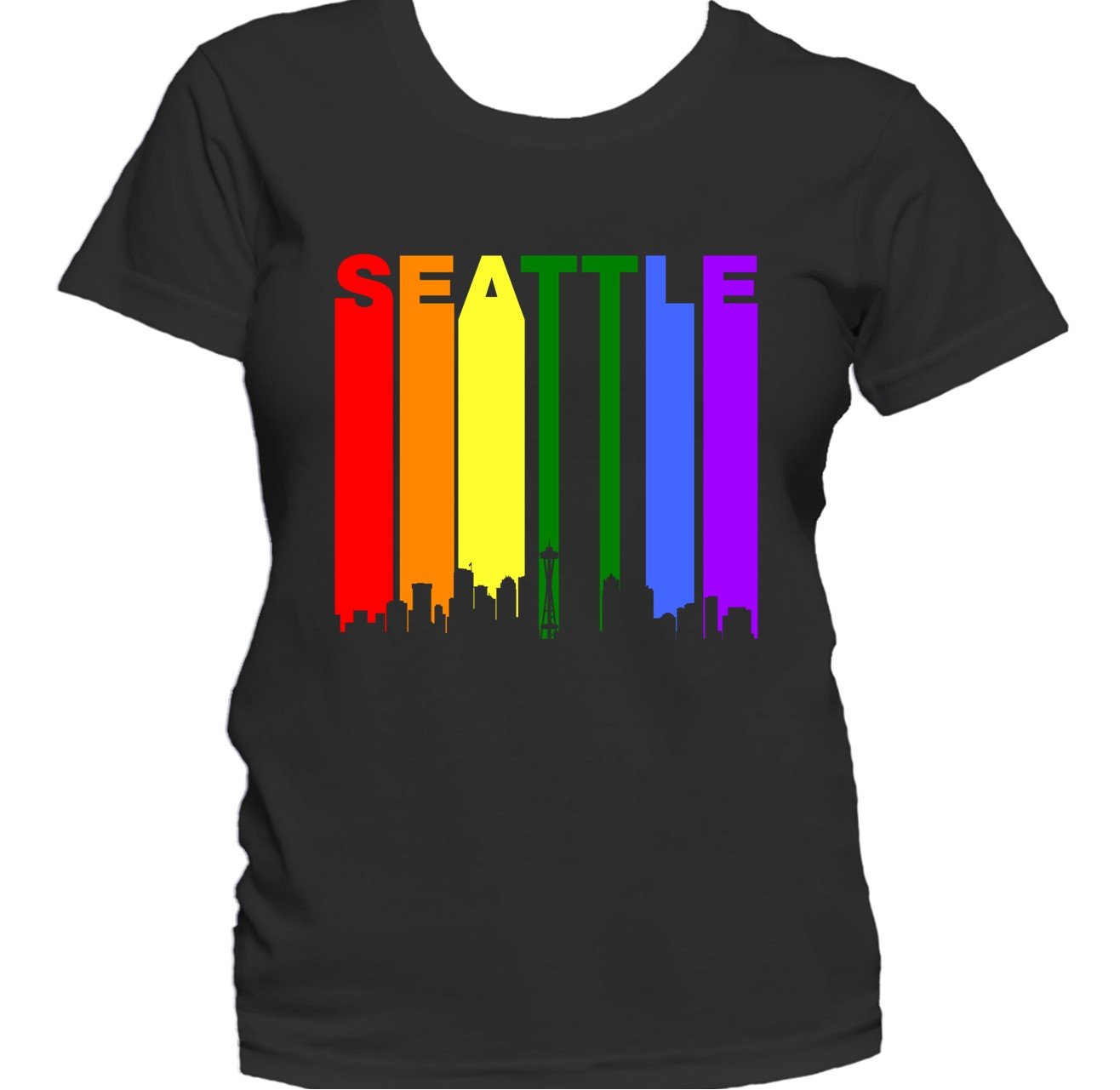 Seattle Washington Skyline Rainbow LGBTQ Gay Pride Women's T-Shirt