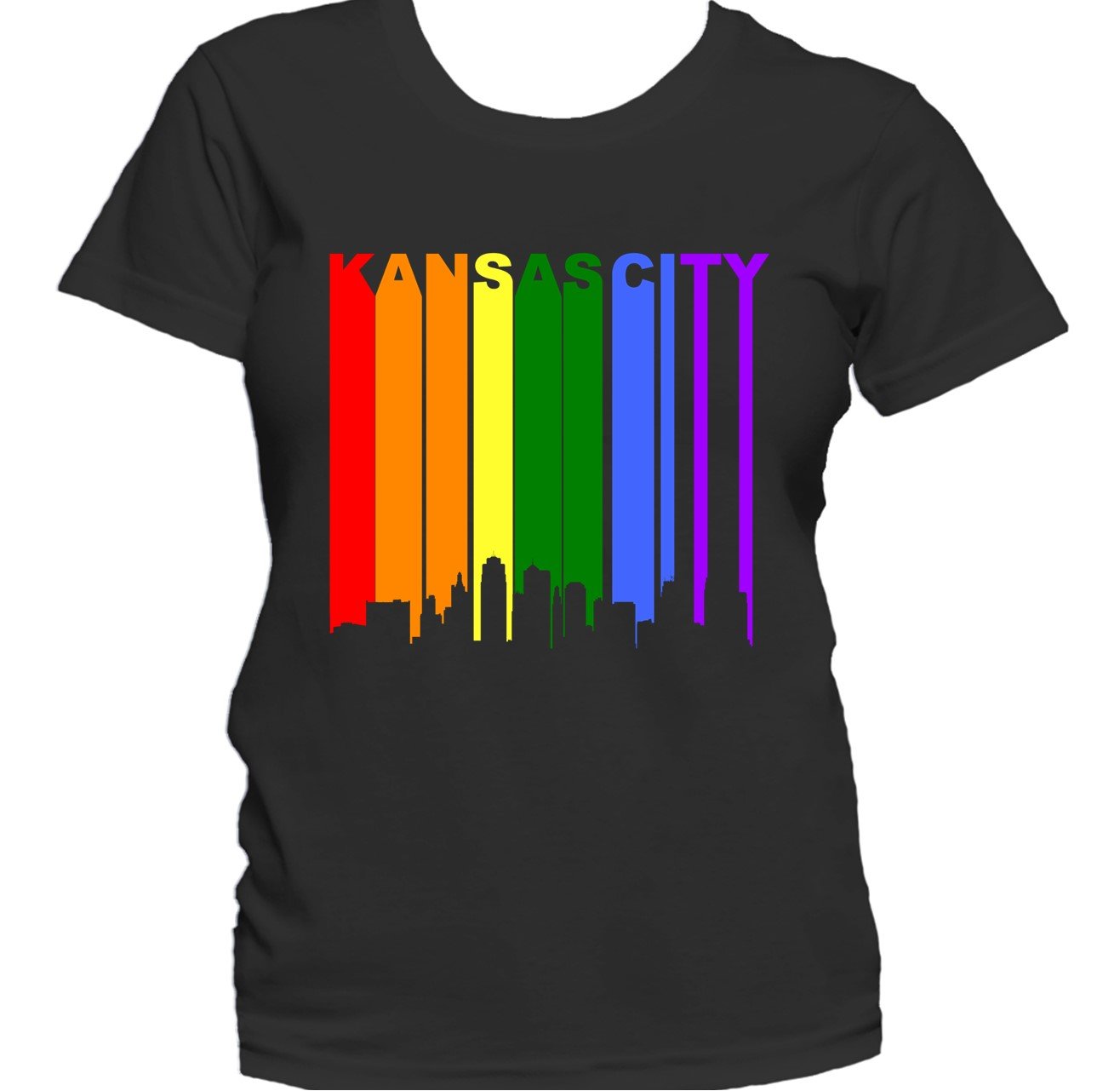 Kansas City Missouri Skyline Rainbow LGBTQ Gay Pride Women's T-Shirt