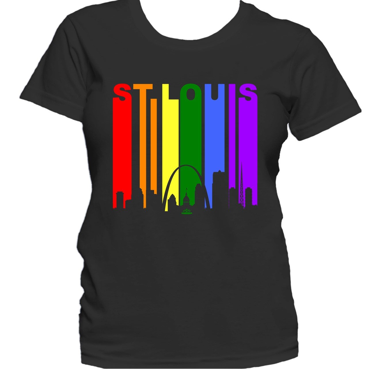 St. Louis Missouri Skyline Rainbow LGBTQ Gay Pride Women's T-Shirt