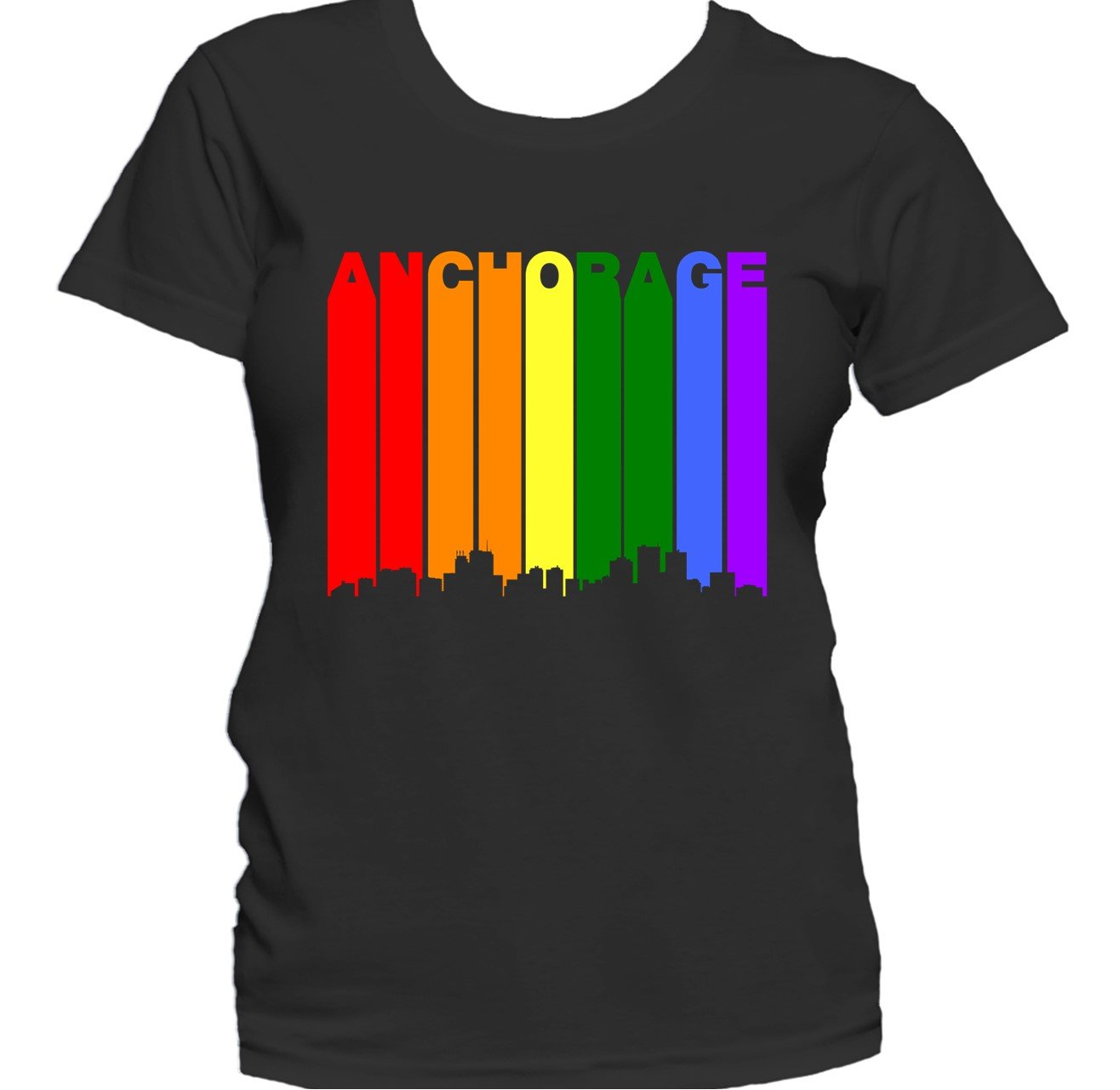Anchorage Alaska Skyline Rainbow LGBTQ Gay Pride Women's T-Shirt