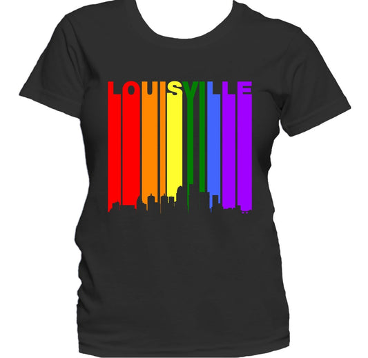 Louisville Kentucky Skyline Rainbow LGBTQ Gay Pride Women's T-Shirt