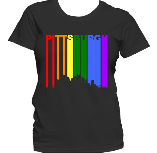 Pittsburgh PA Skyline Rainbow Skyline LGBTQ Gay Pride Women's T-Shirt