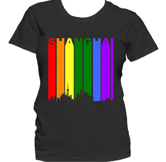 Shanghai China Skyline Rainbow LGBTQ Gay Pride Women's T-Shirt