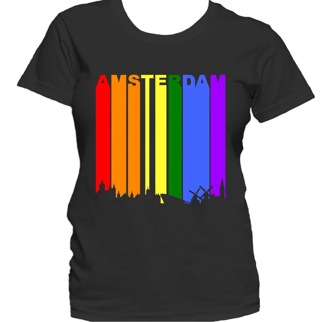 Amsterdam Netherlands Skyline Rainbow LGBTQ Gay Pride Women's T-Shirt