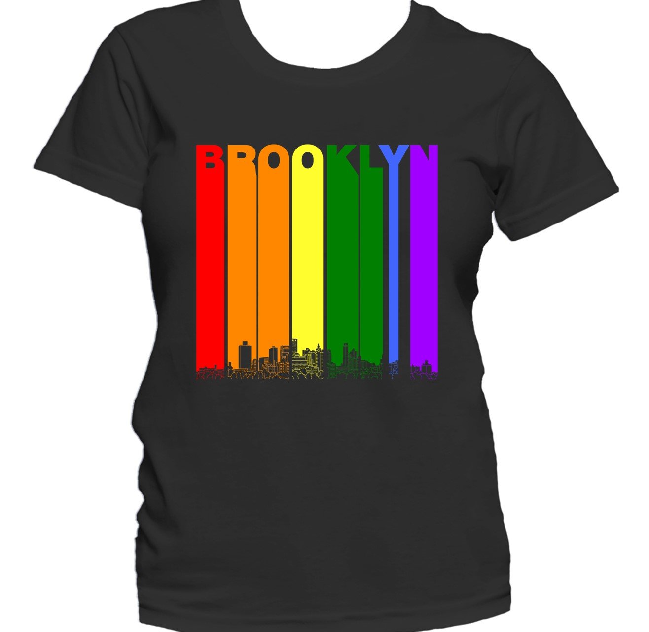 Brooklyn New York Skyline Rainbow LGBTQ Gay Pride Women's T-Shirt