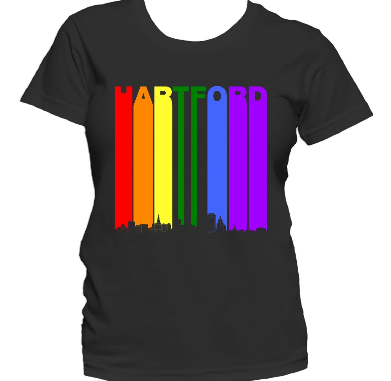 Hartford Connecticut Skyline Rainbow LGBTQ Gay Pride Women's T-Shirt