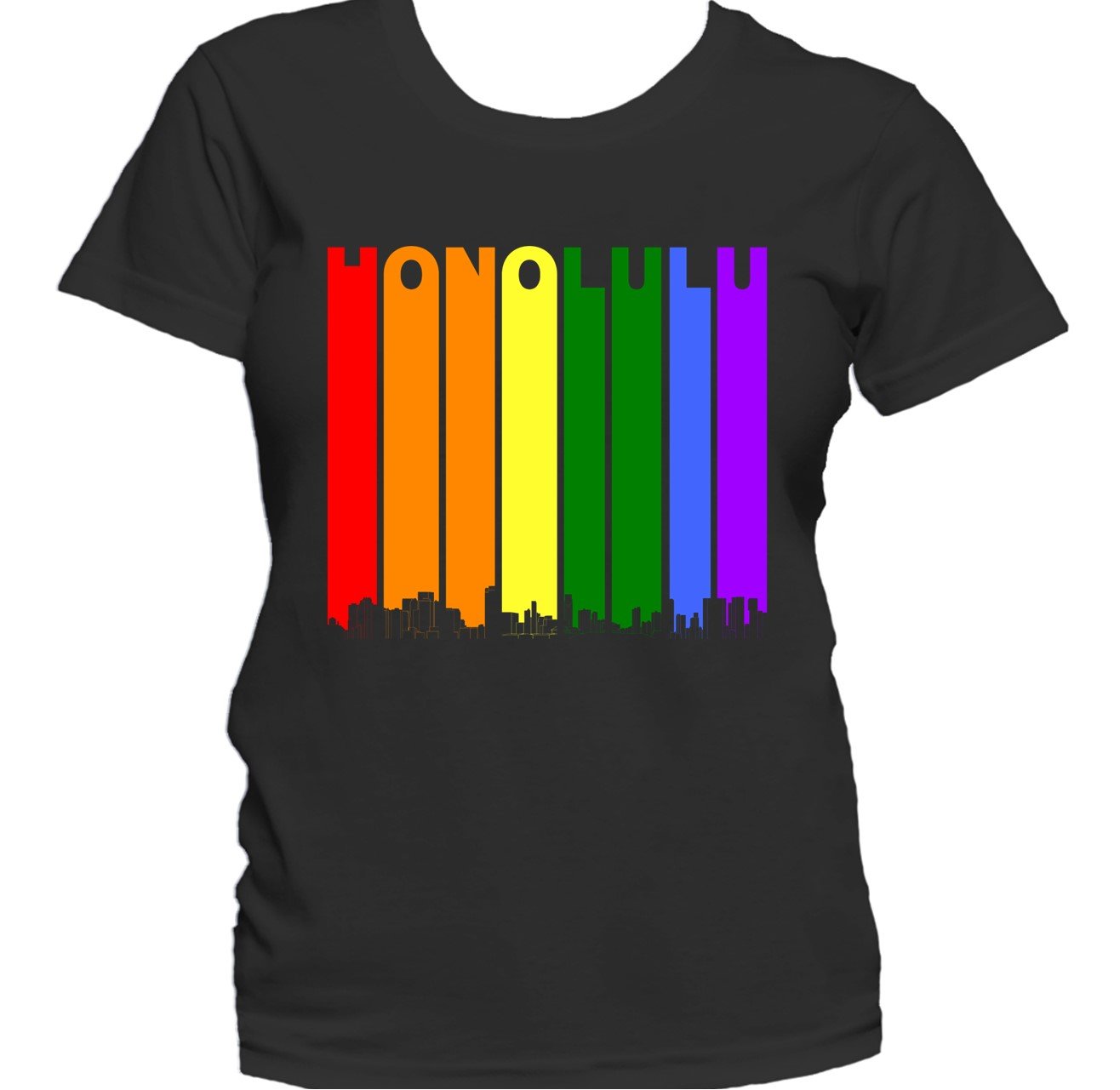 Honolulu Hawaii Skyline Rainbow LGBTQ Gay Pride Women's T-Shirt