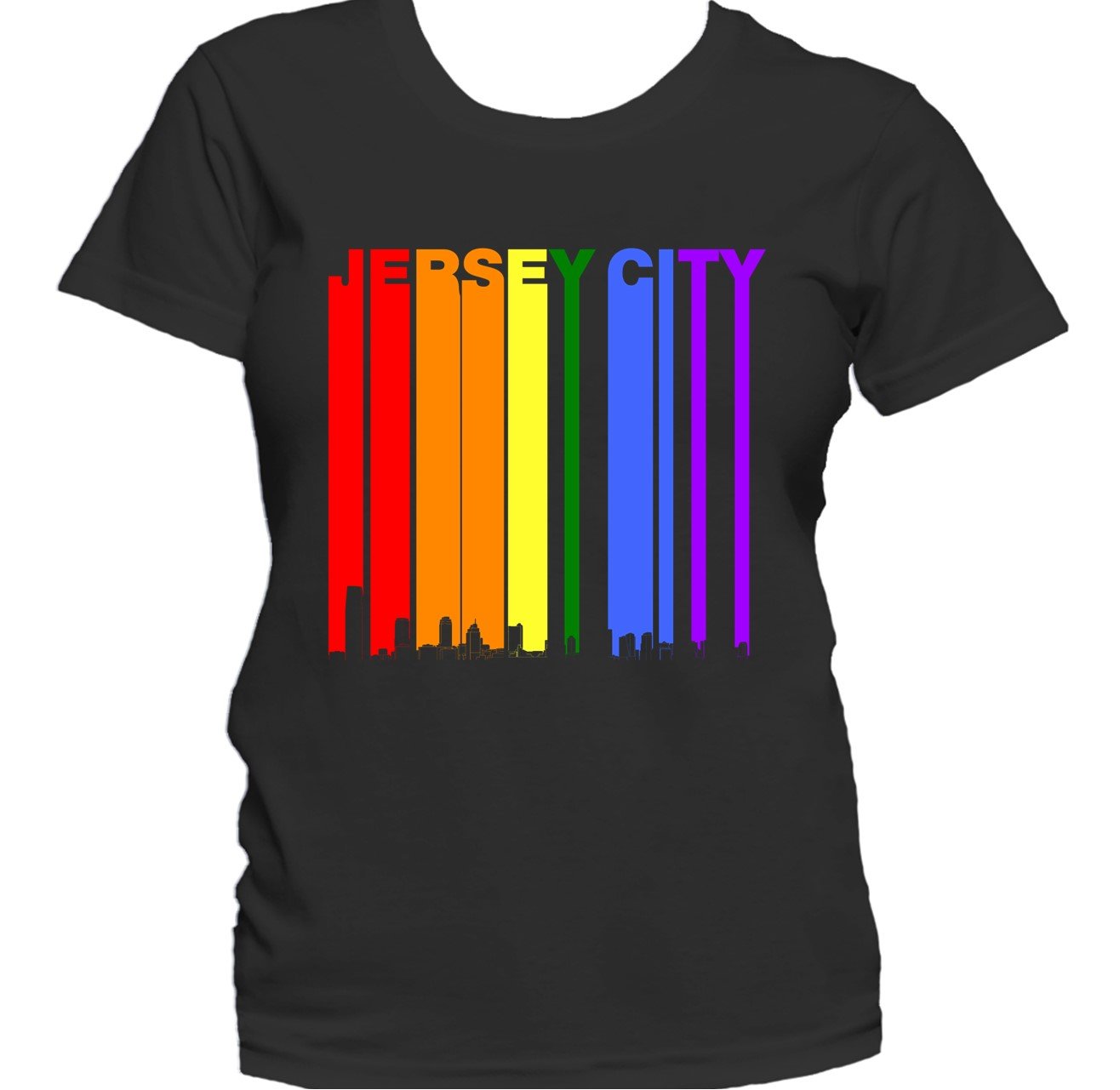 Jersey City New Jersey Skyline Rainbow LGBTQ Gay Pride Women's T-Shirt