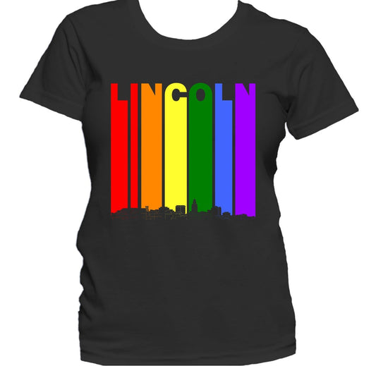 Lincoln Nebraska Skyline Rainbow LGBTQ Gay Pride Women's T-Shirt