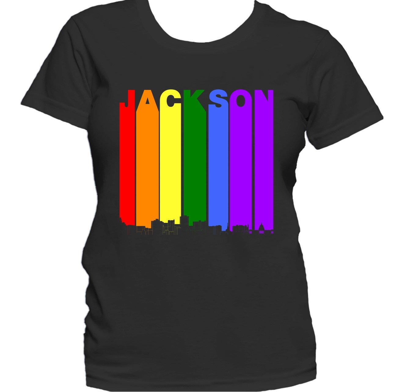 Jackson Mississippi Skyline Rainbow LGBTQ Gay Pride Women's T-Shirt