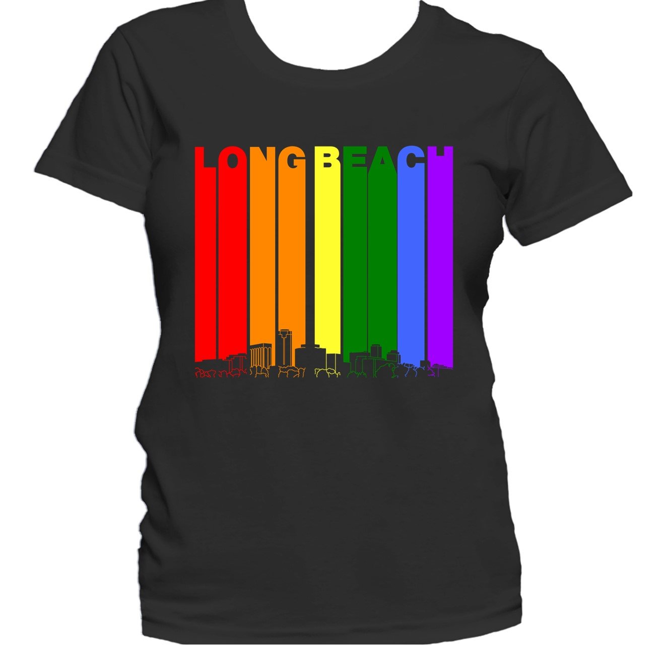 Long Beach California Skyline Rainbow LGBTQ Gay Pride Women's T-Shirt