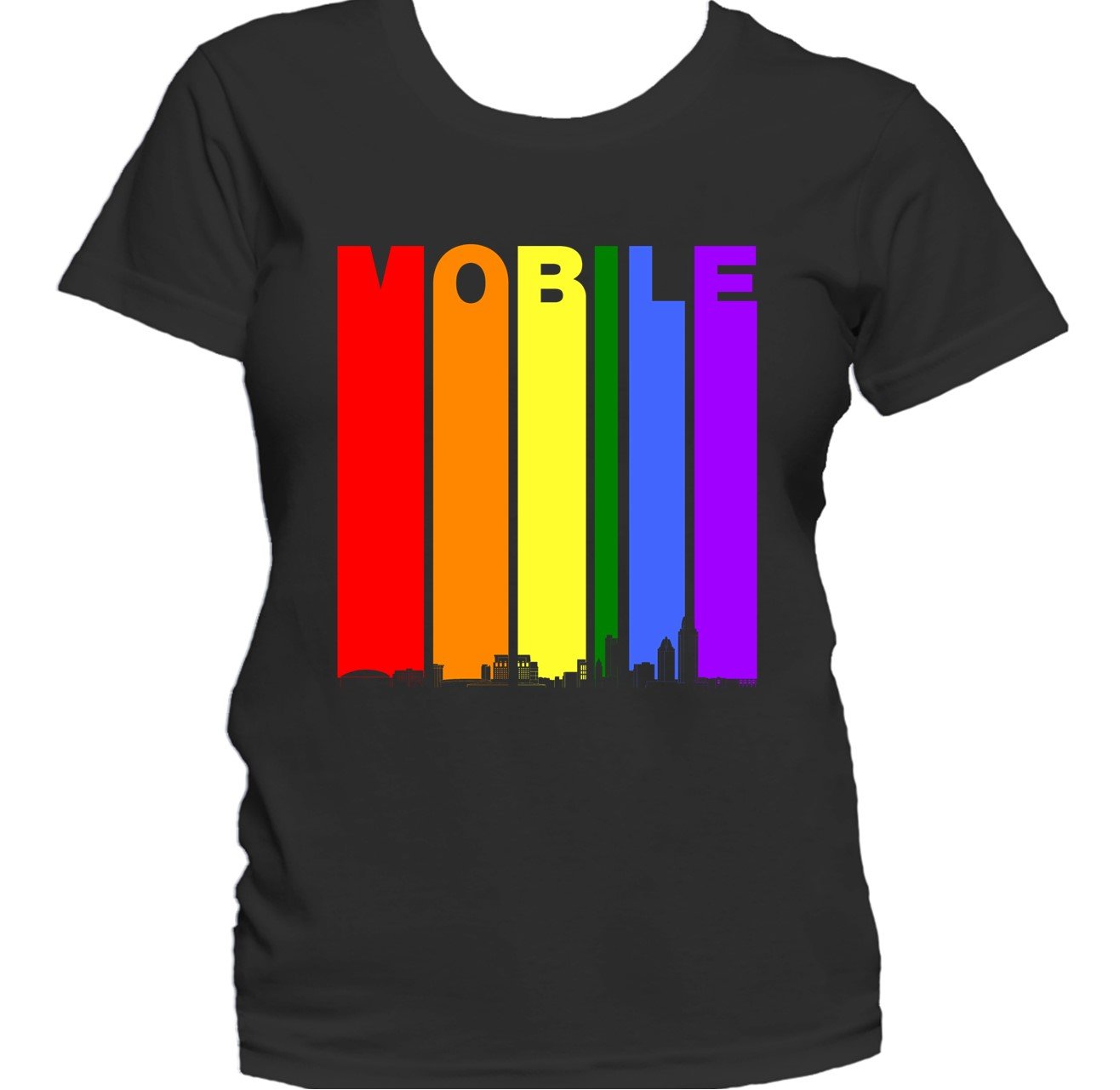 Mobile Alabama Skyline Rainbow LGBTQ Gay Pride Women's T-Shirt