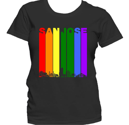 San Jose California Skyline Rainbow LGBTQ Gay Pride Women's T-Shirt
