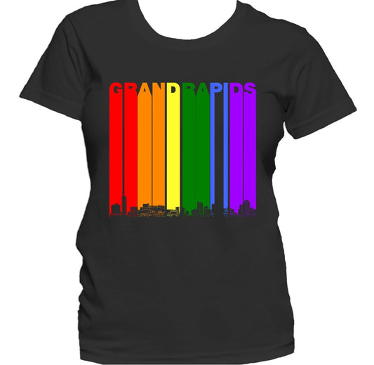 Grand Rapids Michigan Skyline Rainbow LGBTQ Gay Pride Women's T-Shirt