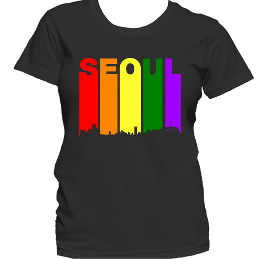 Seoul South Korea Skyline Rainbow LGBTQ Gay Pride Women's T-Shirt