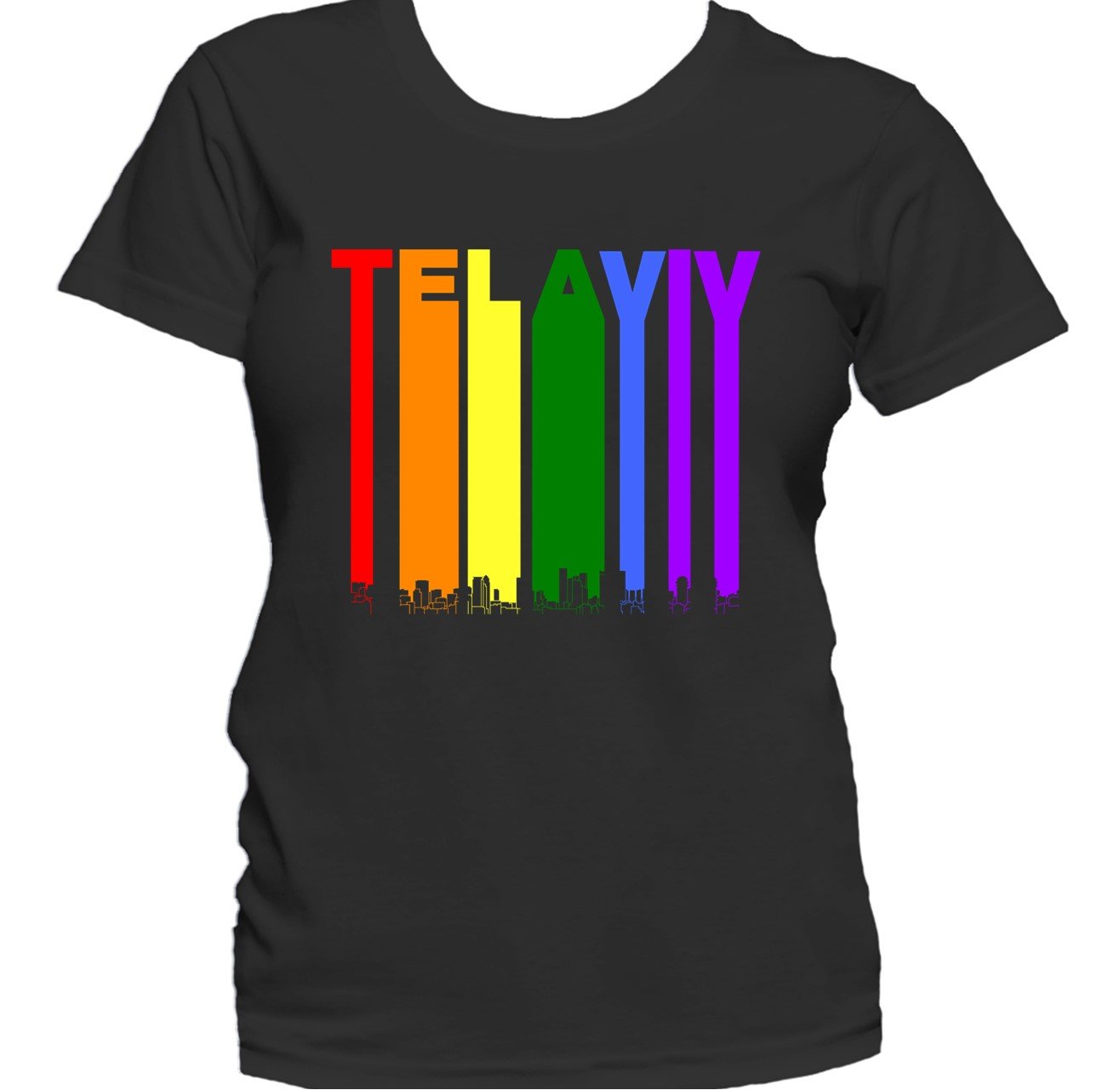 Tel Aviv Israel Skyline Rainbow LGBTQ Gay Pride Women's T-Shirt