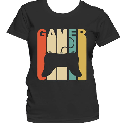 Retro 1970's Style Gamer Controller Silhouette Retro Gaming Women's T-Shirt