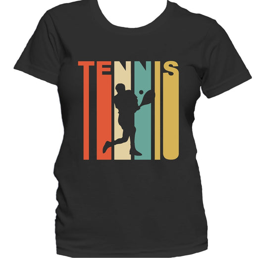 Retro 1970's Style Tennis Player Silhouette Sports Women's T-Shirt