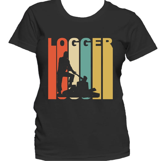 Retro 1970's Style Logger Silhouette Lumberjack Women's T-Shirt